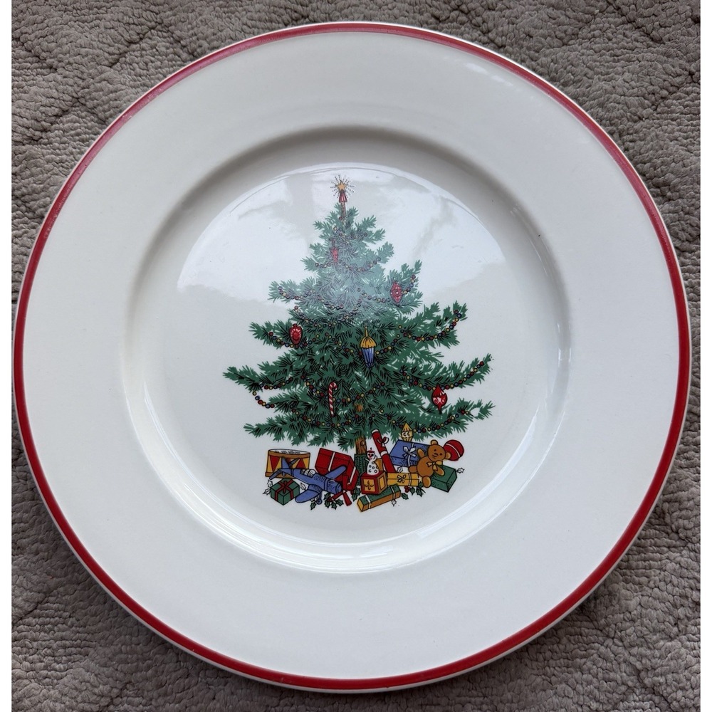 Holly and Spruce by Taylor, Smith & Taylor Dinner Plate Christmas Tree Red Trim